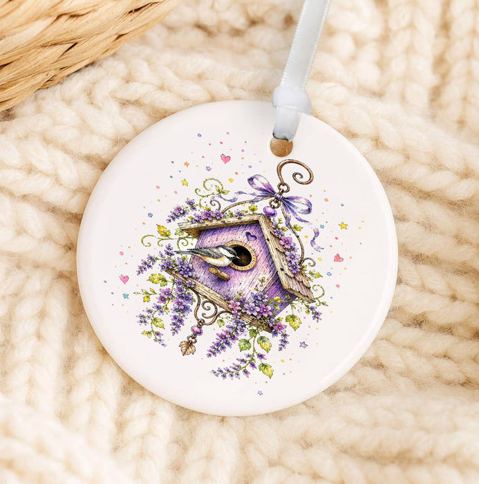 Lavender Whimsical Birdhouse Ornament