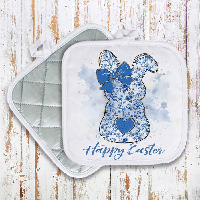 Easter Blue and White Bunny Pot Holder Oven Mitt