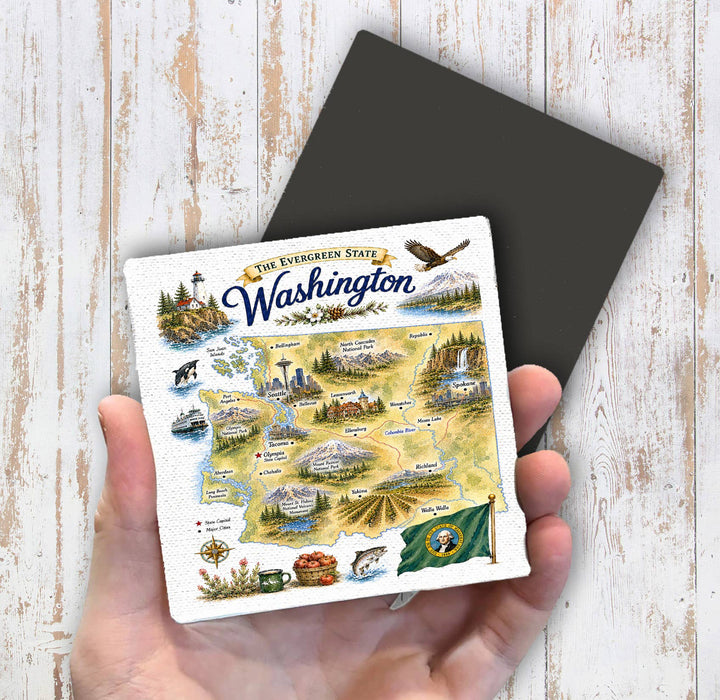 Washington State Map Landmark Magnet Fridge