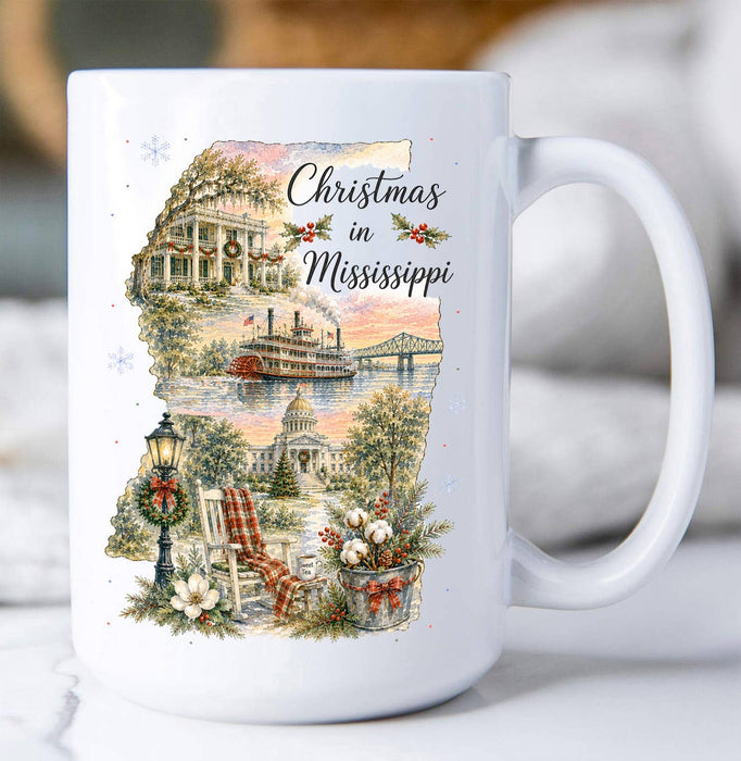 Christmas in Mississippi State Map Coffee Mug