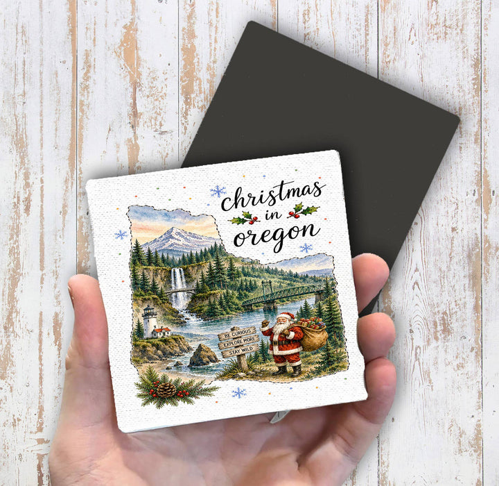 Christmas in Oregon State Map Magnet Fridge