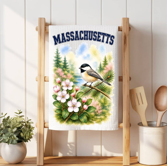 Massachusetts State Bird and Animal Waffle Weave Towel