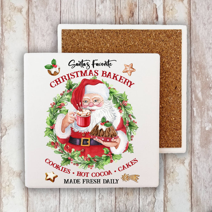 Merry Christmas Santa's Bakery Stone Coaster