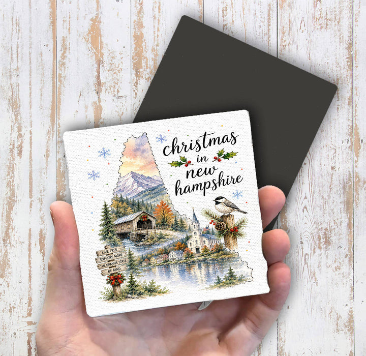 Christmas in New Hampshire State Map Magnet Fridge