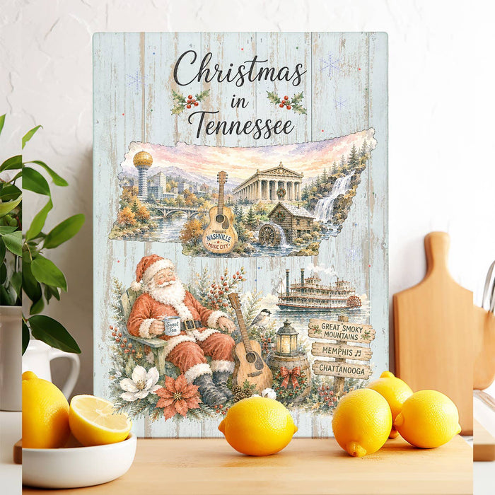Christmas in Tennessee State Map Glass Cutting Board