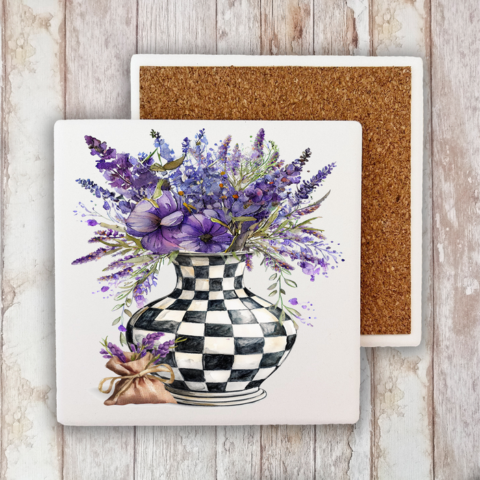 Checkered Vase with Lavender Stone Coaster