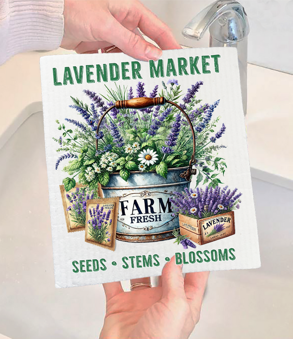 Lavender in Buckets Market Swedish Dishcloth