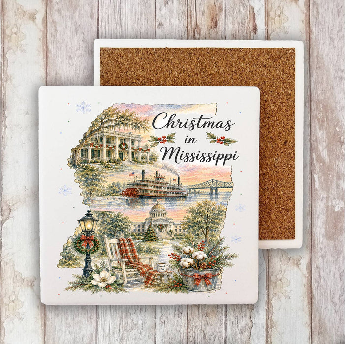 Christmas in Mississippi State Map Stone Coaster