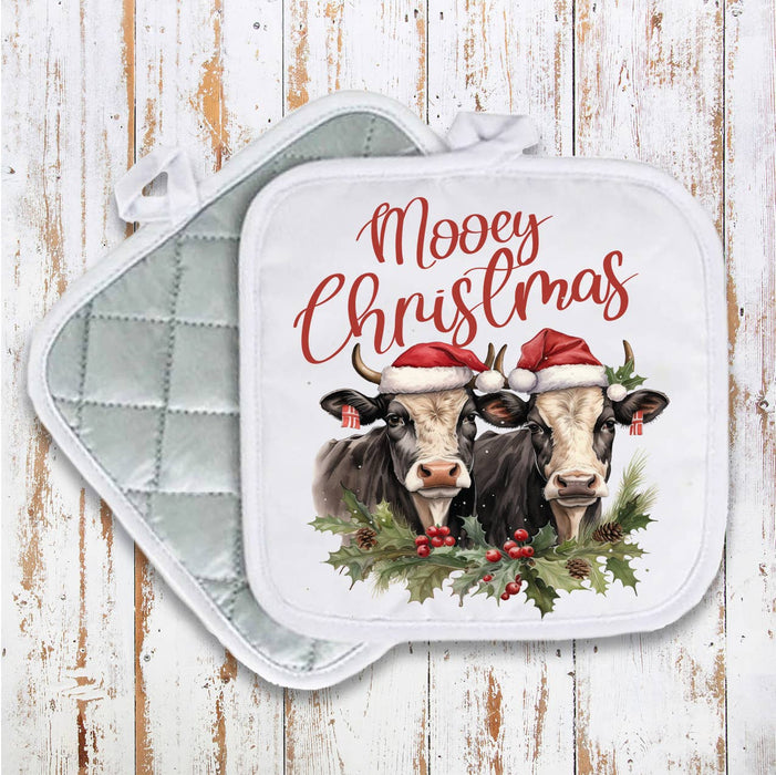 Mooey Christmas Cows Farm Pot Holder Oven Mitt