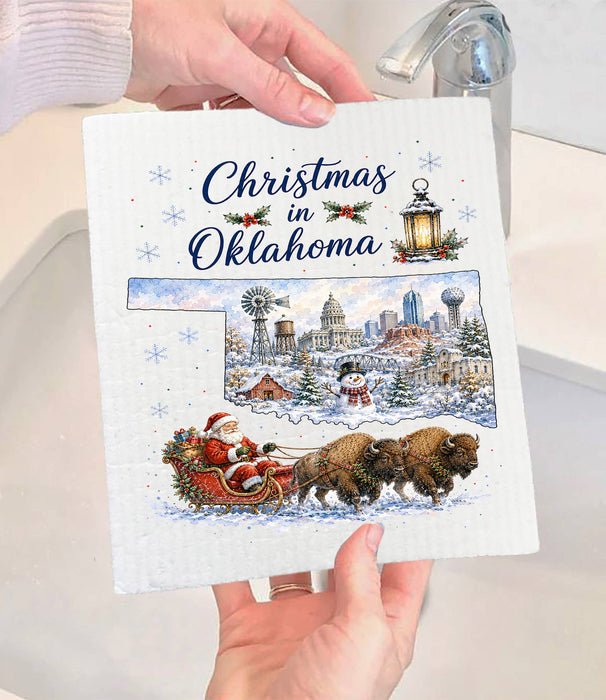 Christmas in Oklahoma State Map Swedish Dishcloth