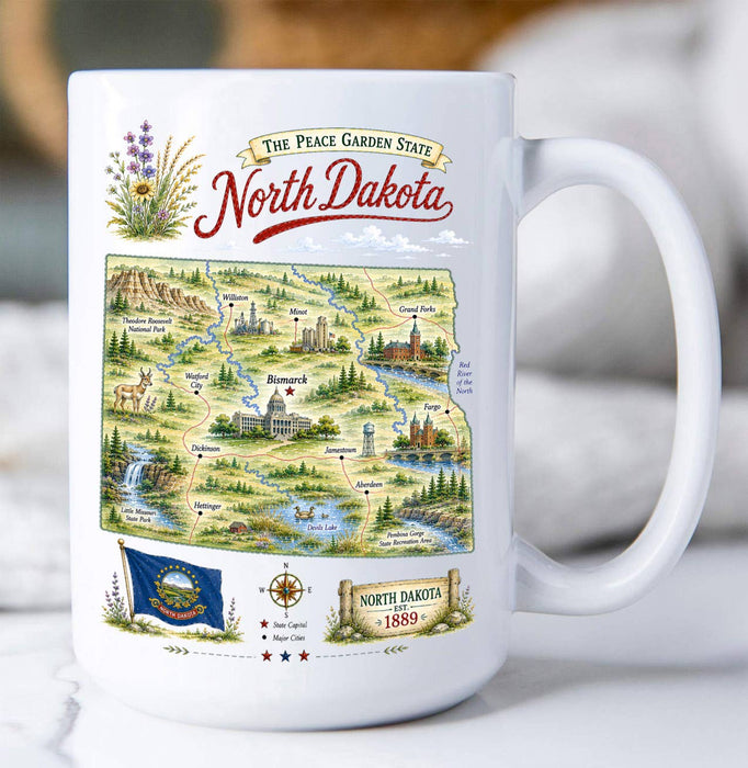North Dakota State Map Landmark Coffee Mug