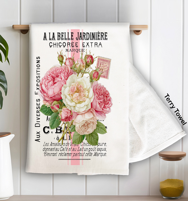 Vintage Shabby Chic French Roses Kitchen Terry Towel