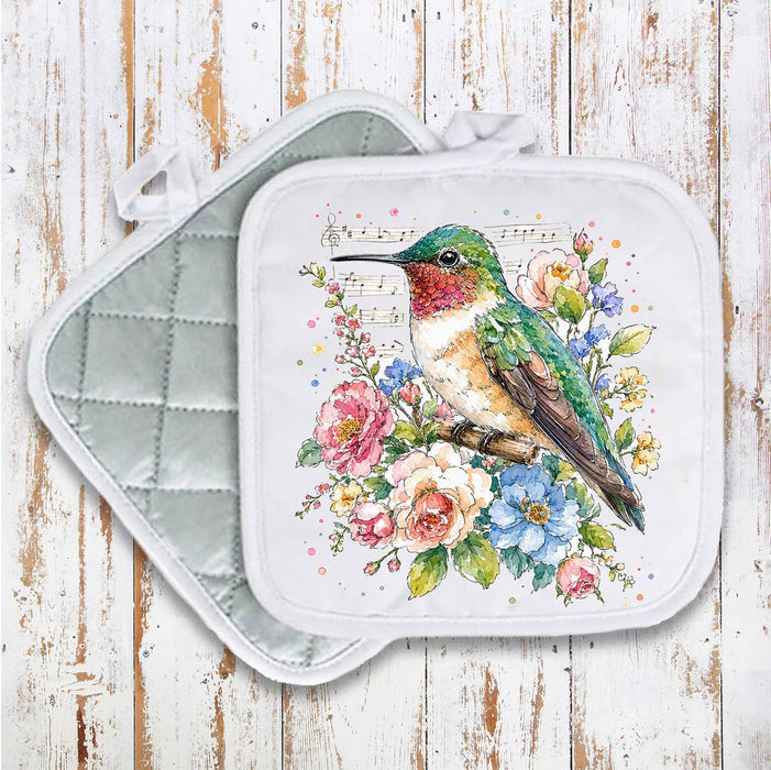 Spring Flowers Hummingbirds Musical Pot Holder