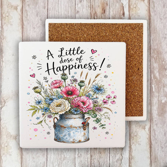 A Little does of Happiness Flowers Stone Coaster