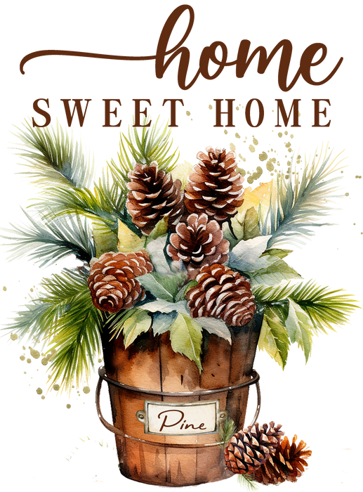 Home Sweet Home Bucket Pine Cones Tea Towel