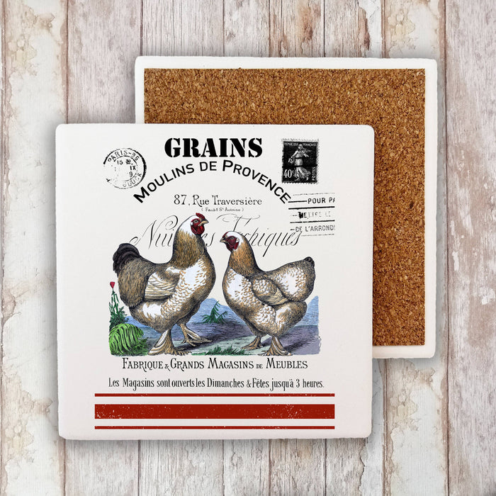 French Country Farm Chickens Stone Coaster
