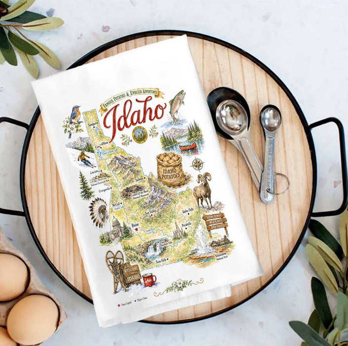 Idaho State Map Landmark Tea Towel