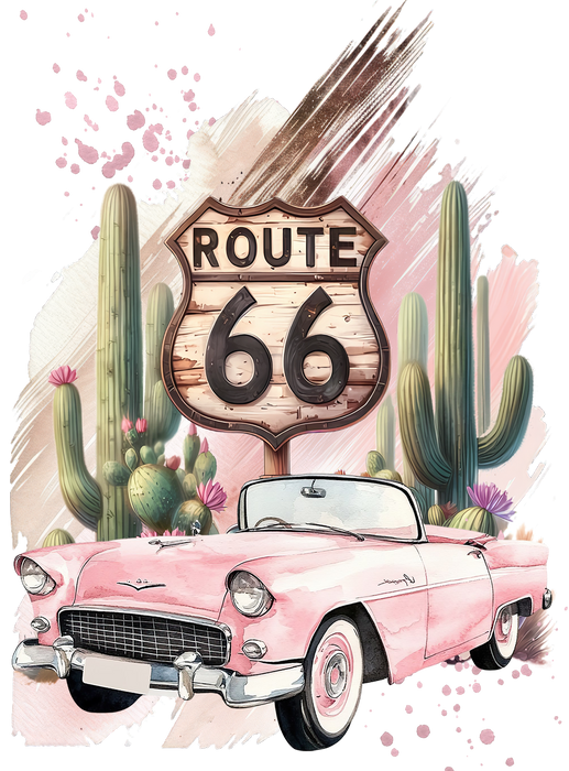 Route 66 Pink Vintage Car