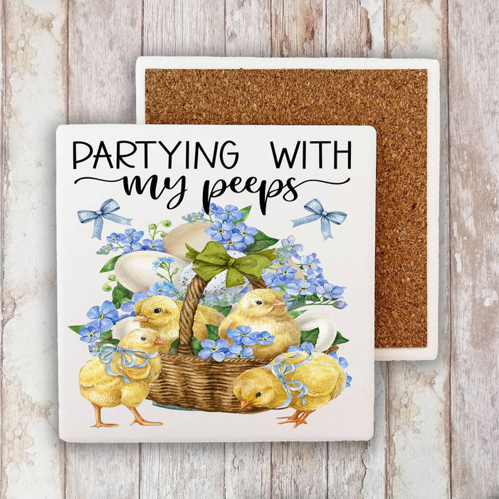 Partying with my Peeps Easter Chicks Stone Coaster