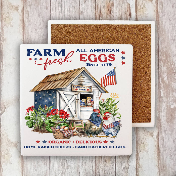 Farmhouse 4th of July Patriotic Chicken Coop Stone Coaster