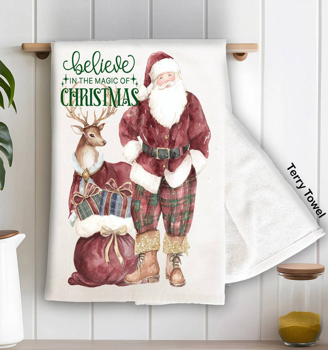 Christmas Santa Burgundy Velvet Kitchen Terry Towel