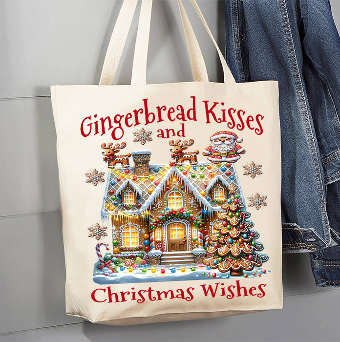 Christmas Gingerbread Kisses House LARGE Canvas Tote Bag