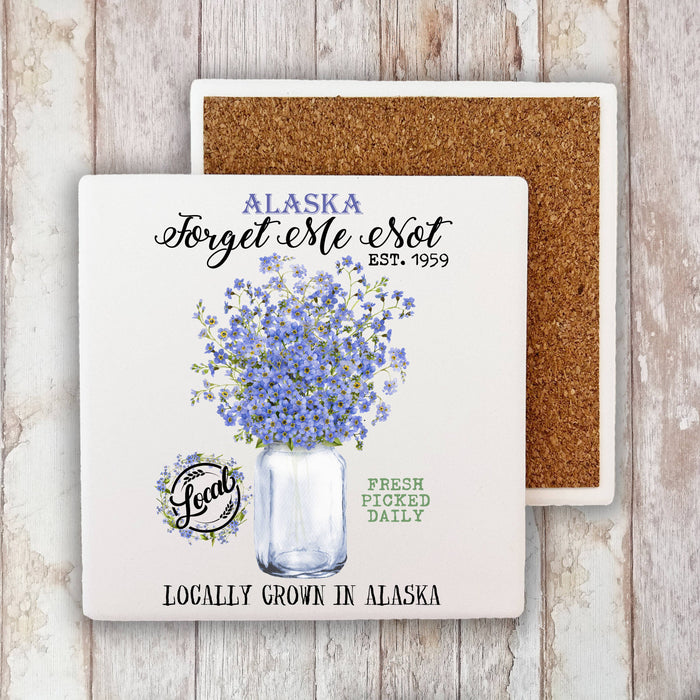 Alaska State Flower Forget Me Not Stone Coaster