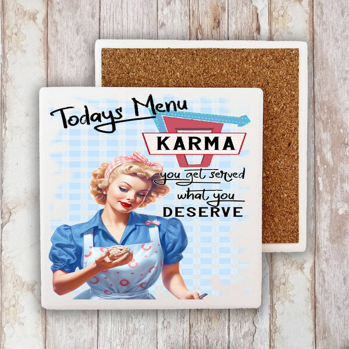 Retro Funny Karma Served Stone Coaster