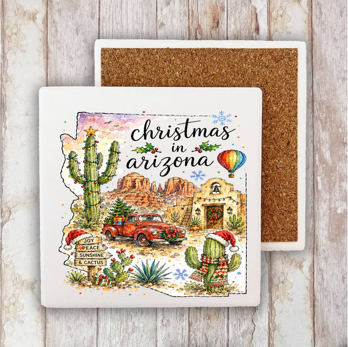 Christmas in Arizona State Map Stone Coaster