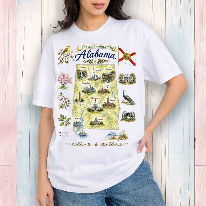 Alabama State Map Landmark T-Shirt