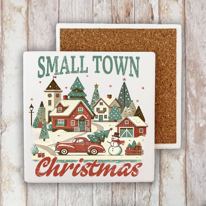 Small Town Christmas Village Stone Coaster