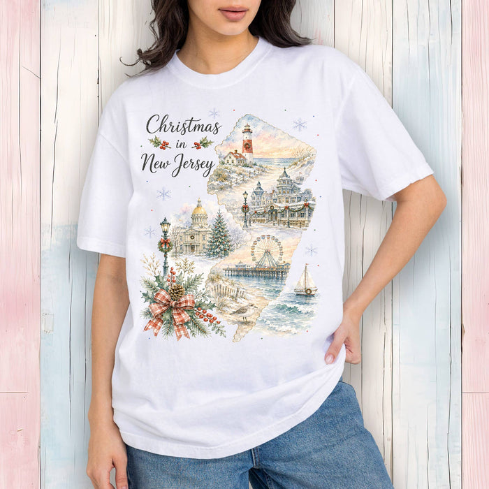 Christmas in New Jersey State Map T-Shirt
