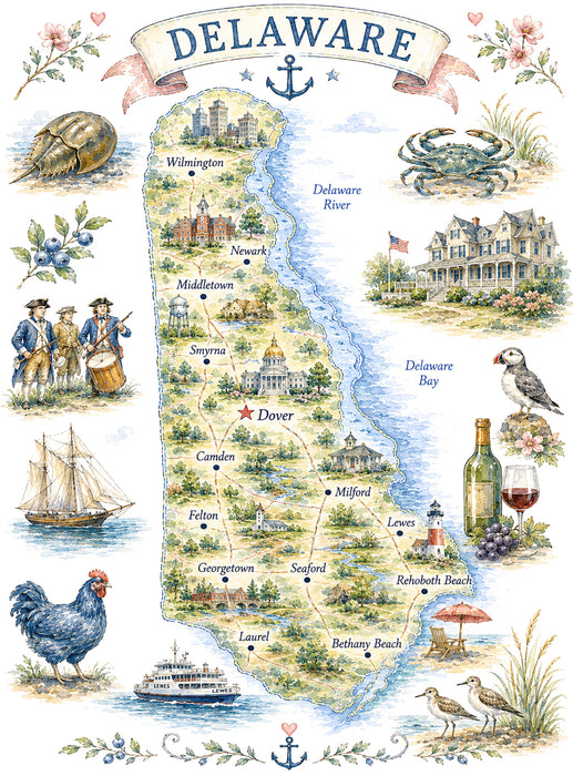 Delaware State Map Landmark