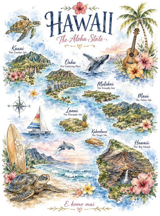 Hawaii State Map Landmark