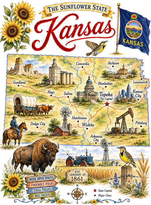 Kansas State Map Landmark