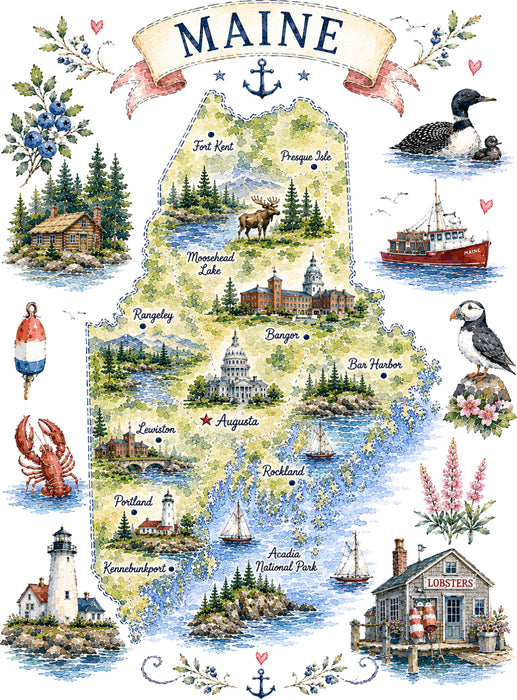 Maine State Map Landmark