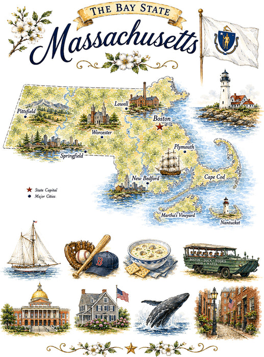 Massachusetts State Map Landmark