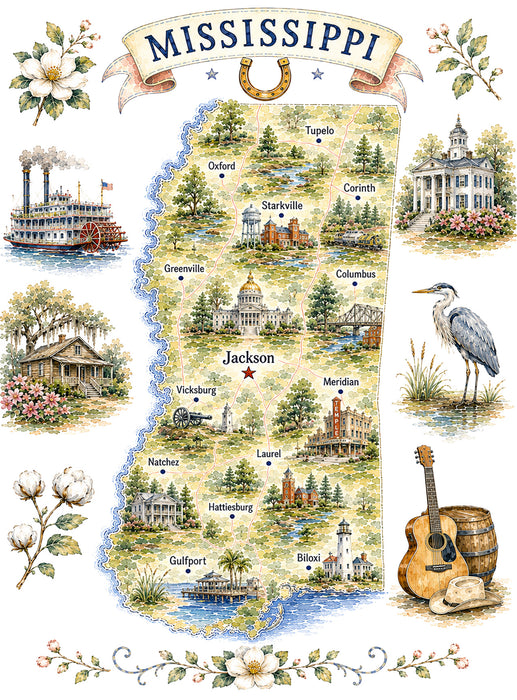Mississippi State Map Landmark