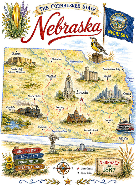 Nebraska State Map Landmark