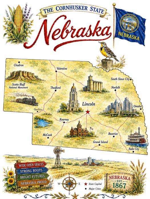 Nebraska State Map Landmark