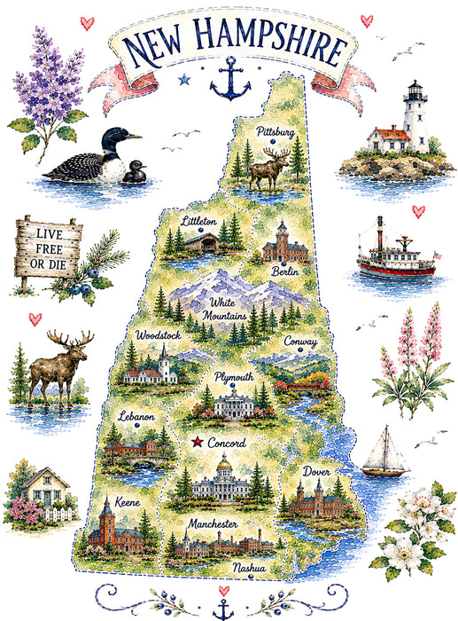 New Hampshire State Map Landmark