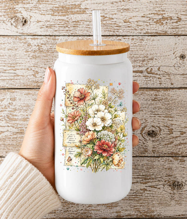 Vintage Spring Wild Flowers Glass Cup