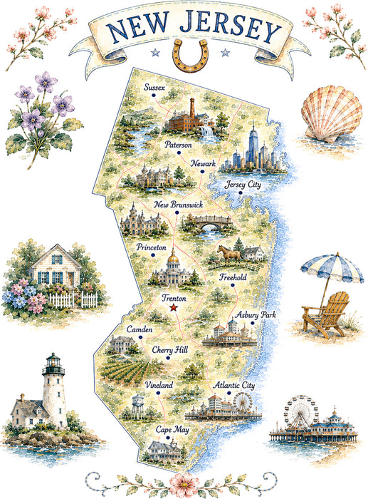 New Jersey State Map Landmark