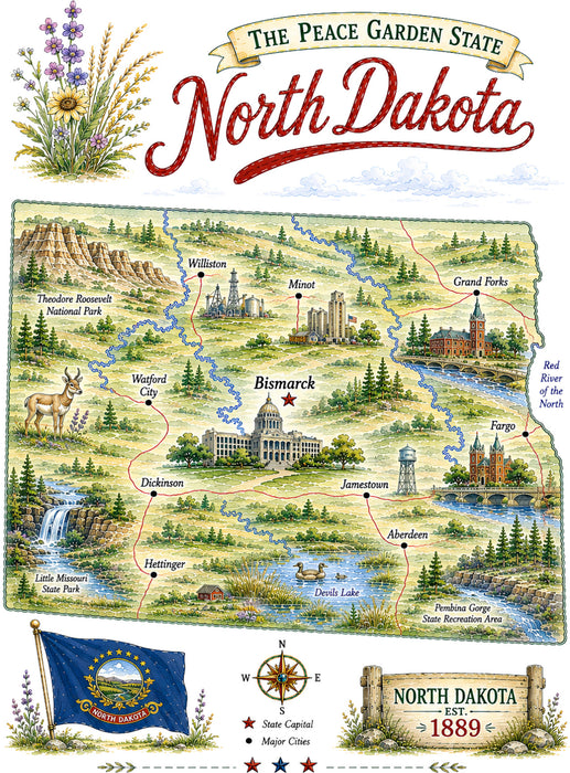 North Dakota State Map Landmark