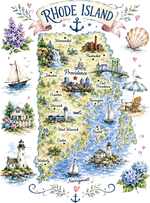 Rhode Island State Map Landmark