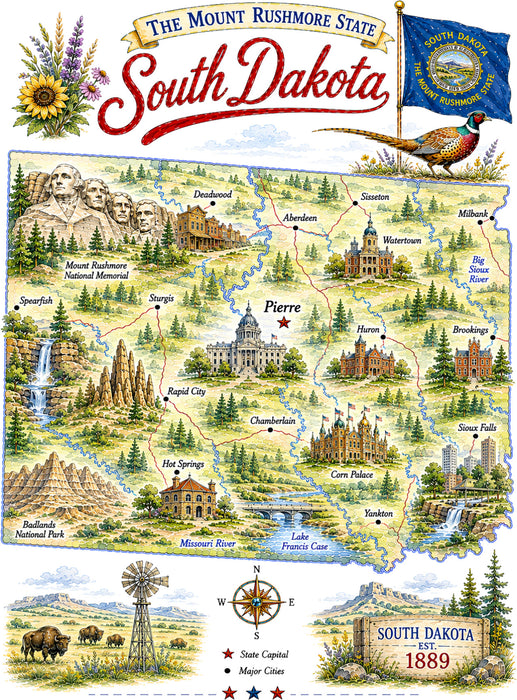 South Dakota State Map Landmark