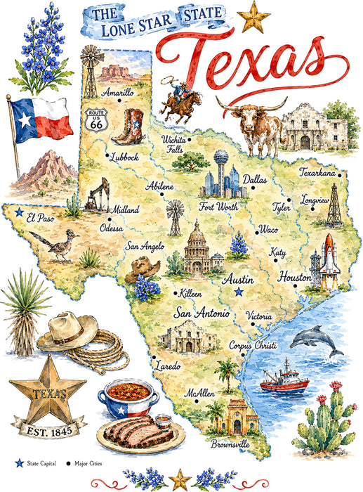 Texas State Map Landmark