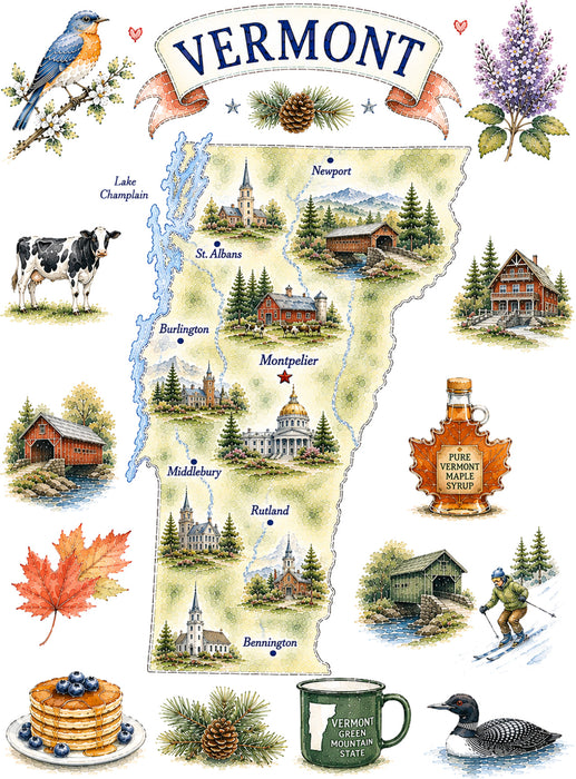Vermont State Map Landmark