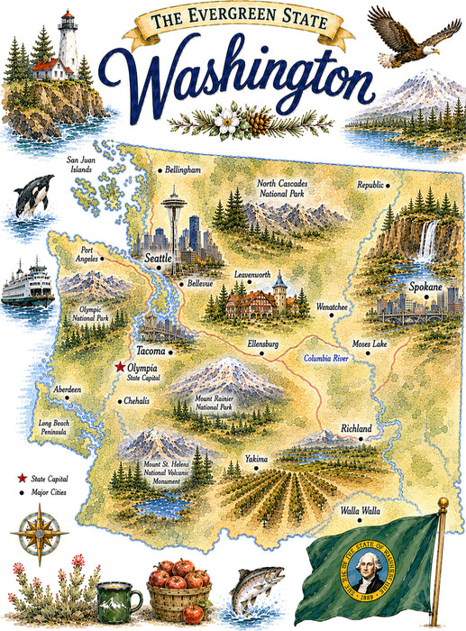Washington State Map Landmark