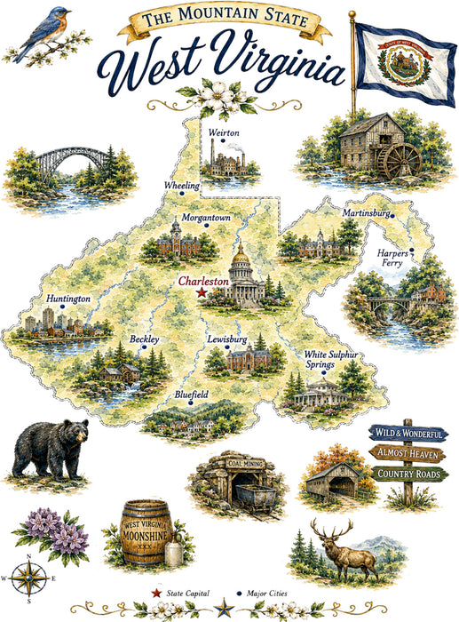 West Virginia State Map Landmark